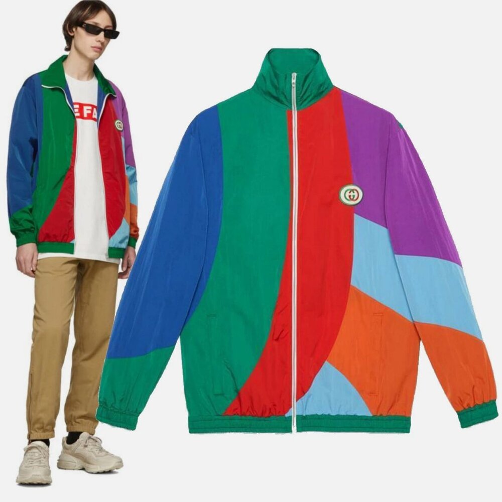 GUCCI JACKET MENS OVERSIZED WATERPROOF NYLON w LOGO PATCH TRACK sz XXL